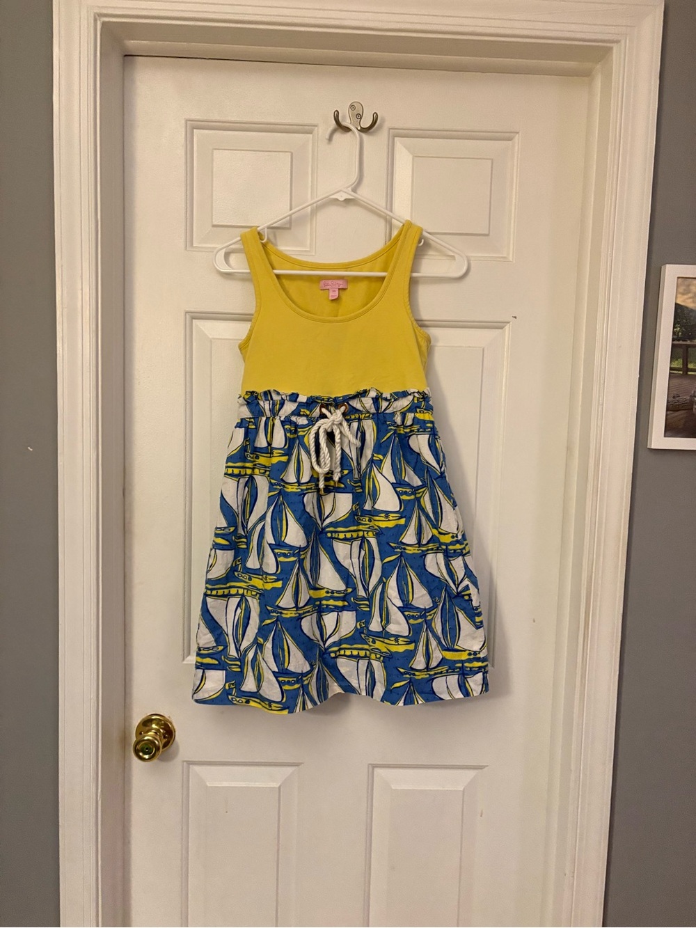 Lilly Pulitzer Yellow Tank Dress with Blue & White Sailboat Skirt